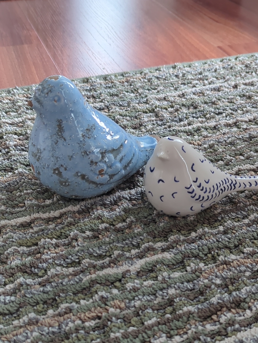 Blue Ceramic Decorative Bird Figurines Set - Home Art